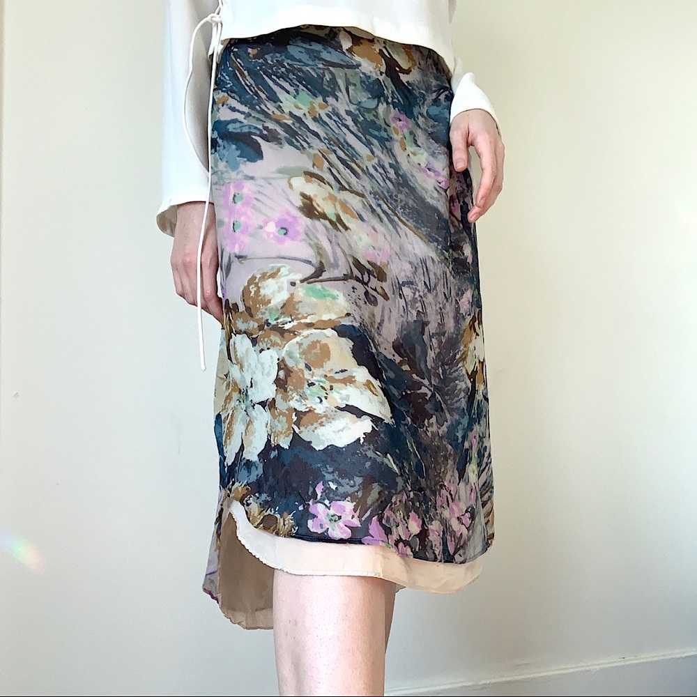 Haute Hippie Floral Watercolor Midi Skirt